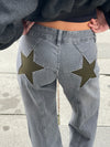 Star jeans med kaki stjerner - Grå