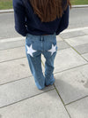 Star jeans med hvide stjerner - Lys denim