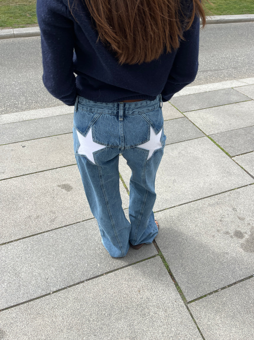 Star jeans med hvide stjerner - Lys denim