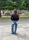 Star jeans med hvide stjerner - Lys denim