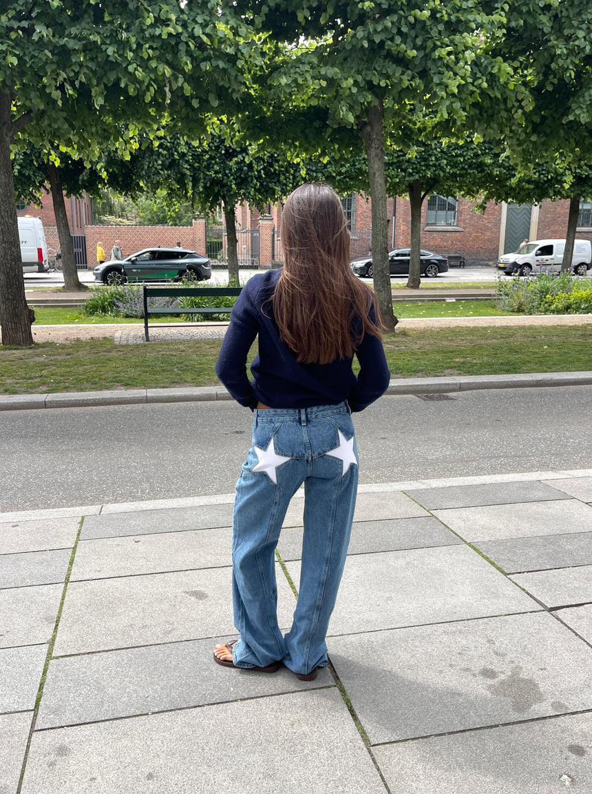 Star jeans med hvide stjerner - Lys denim
