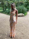 Charline satin kjole - Hvid/orange