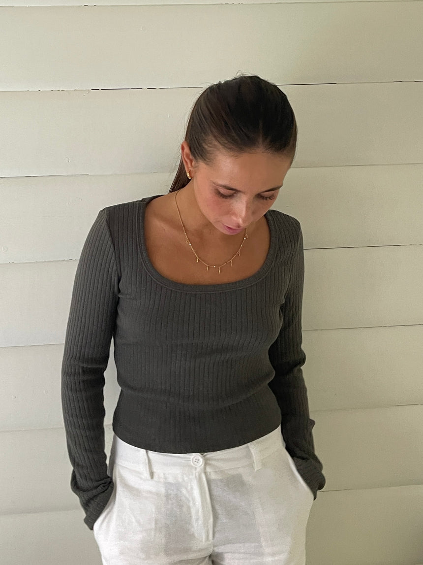 Ariella square neck bluse - Mørkegrøn