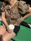 Akari bluse med pufærmer - Leopard