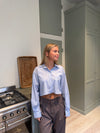 Lavinia stribet cropped skjorte - Blå/hvid