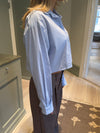 Lavinia stribet cropped skjorte - Blå/hvid