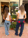 Star jeans med navy stjerner - lys denim