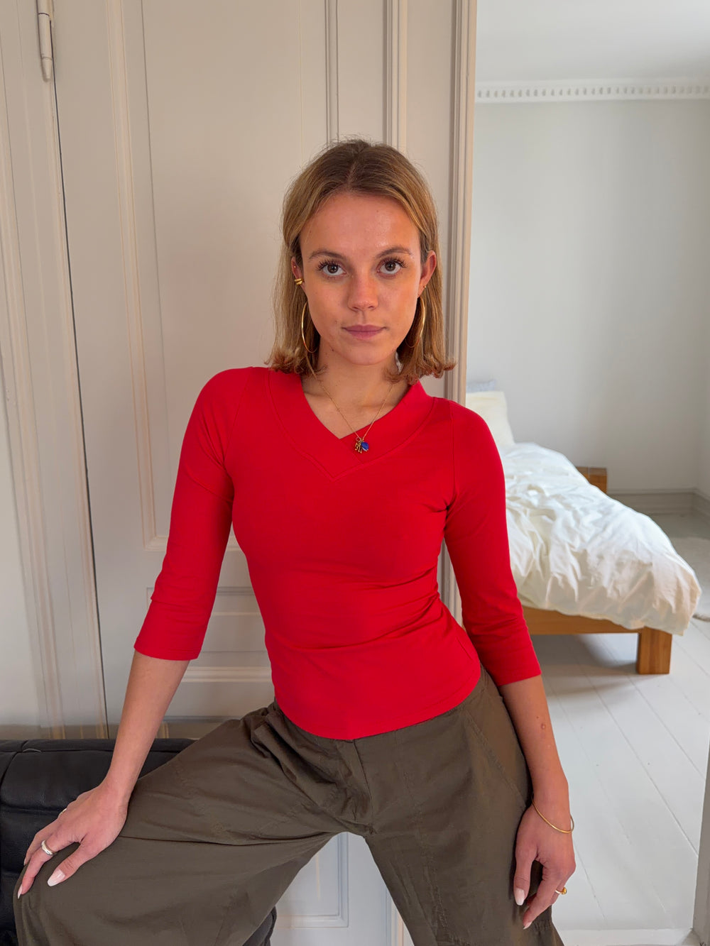 Tovina bluse med trekvartærmer - Rød