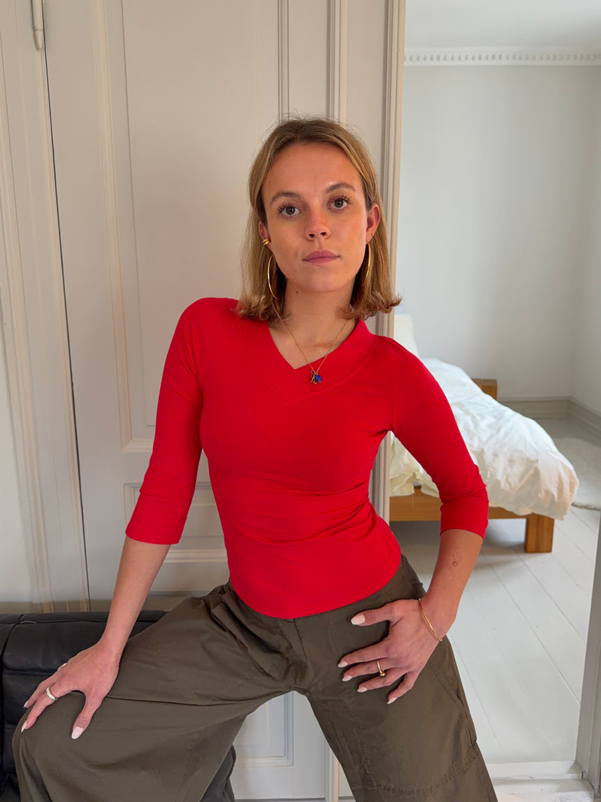Tovina bluse med trekvartærmer - Rød