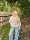 Calva striktrøje med striber - Beige/sort