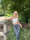 Merle one shoulder top med blonde - Hvid