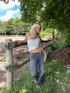 Merle one shoulder top med blonde - Hvid