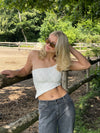 Merle one shoulder top med blonde - Hvid