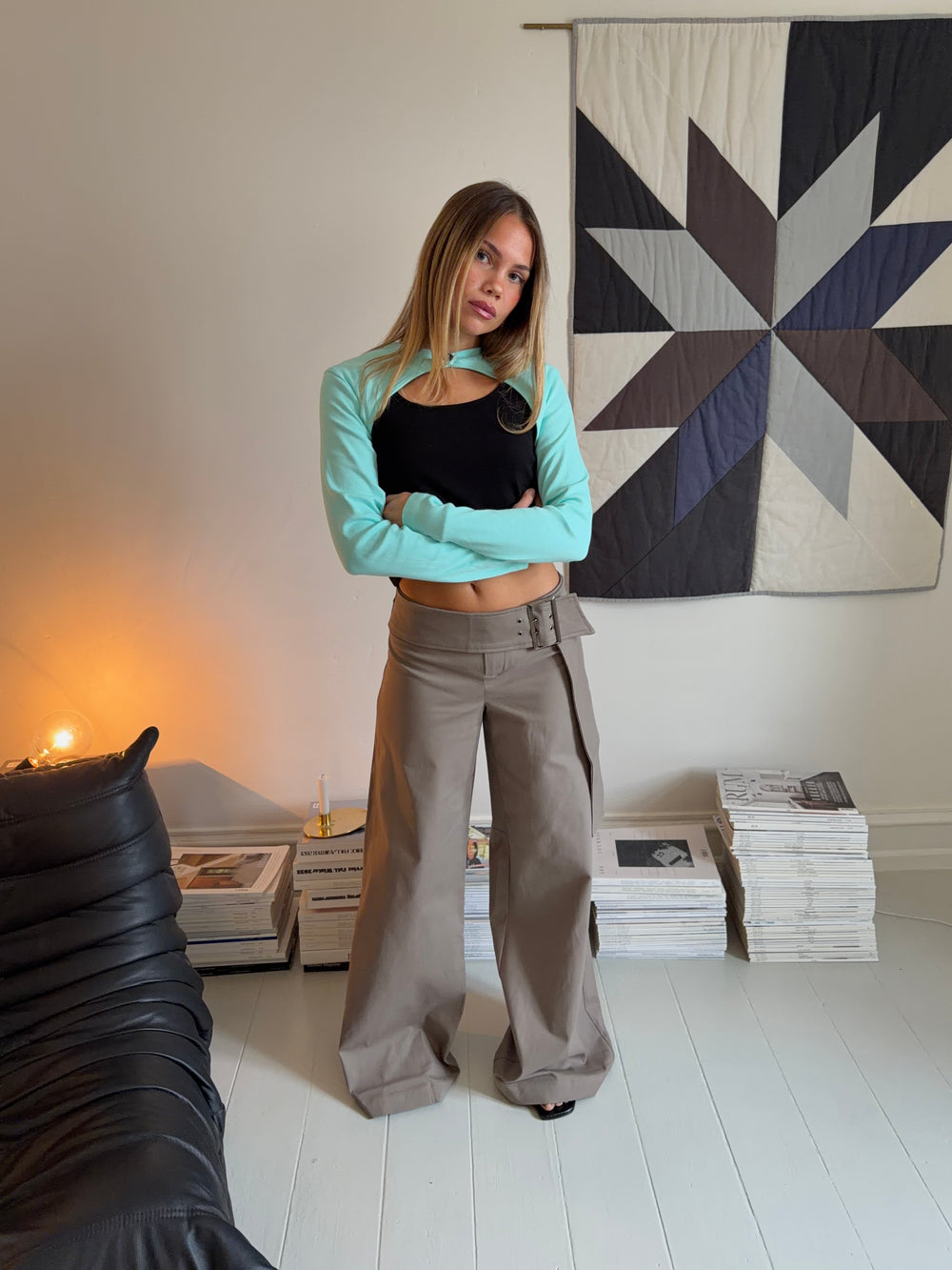 Tabea bukser med bælte - Taupe