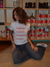 "Sorry if I looked interested, I'm not" baby tee - Hvid