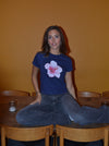 "Lyserød hibiscus" baby tee - Navy