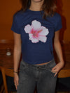 "Lyserød hibiscus" baby tee - Navy