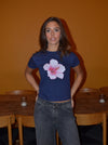 "Lyserød hibiscus" baby tee - Navy