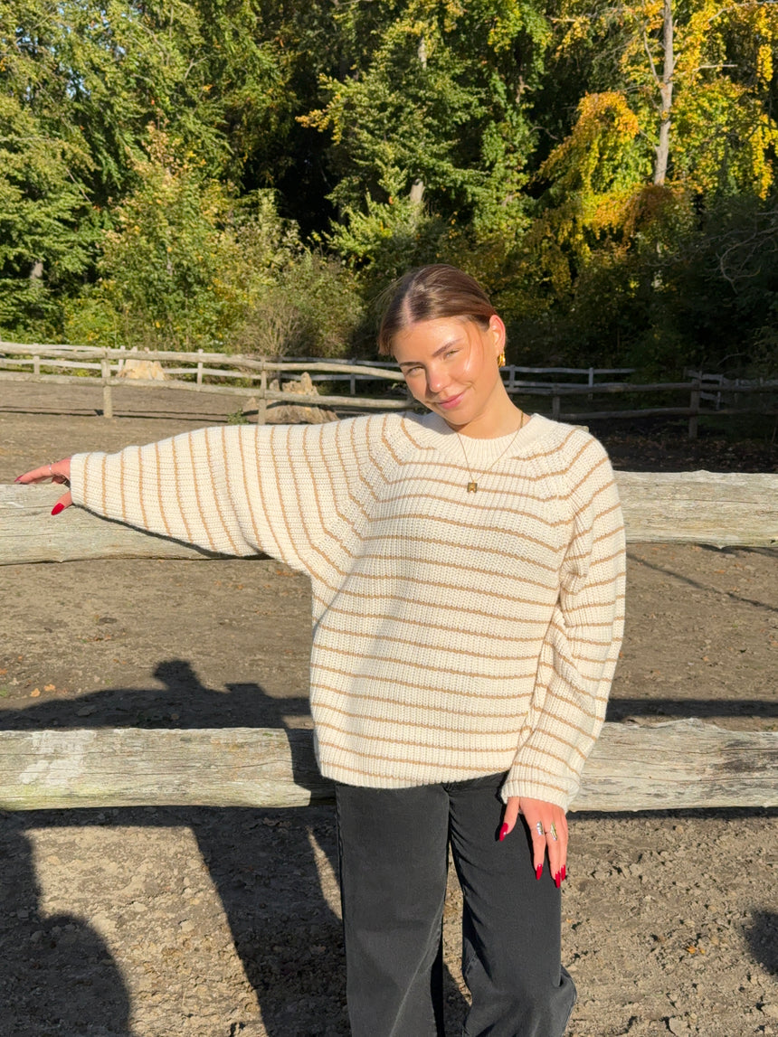 Candie striktrøje med striber - Beige/brun