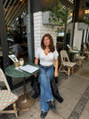 Lotta strikket bluse med blomster - Hvid
