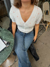 Lotta strikket bluse med blomster - Hvid