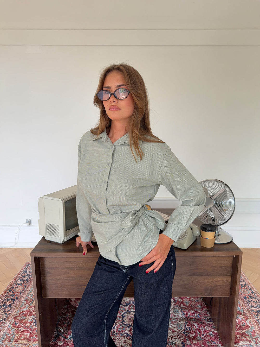 Brenna skjorte med bindedetalje - Grøn