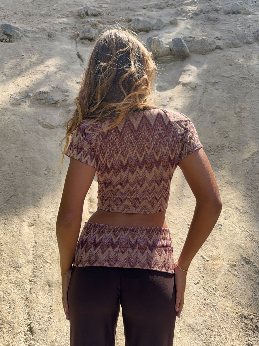 Cosima top med glimmer - Brun/beige/pink