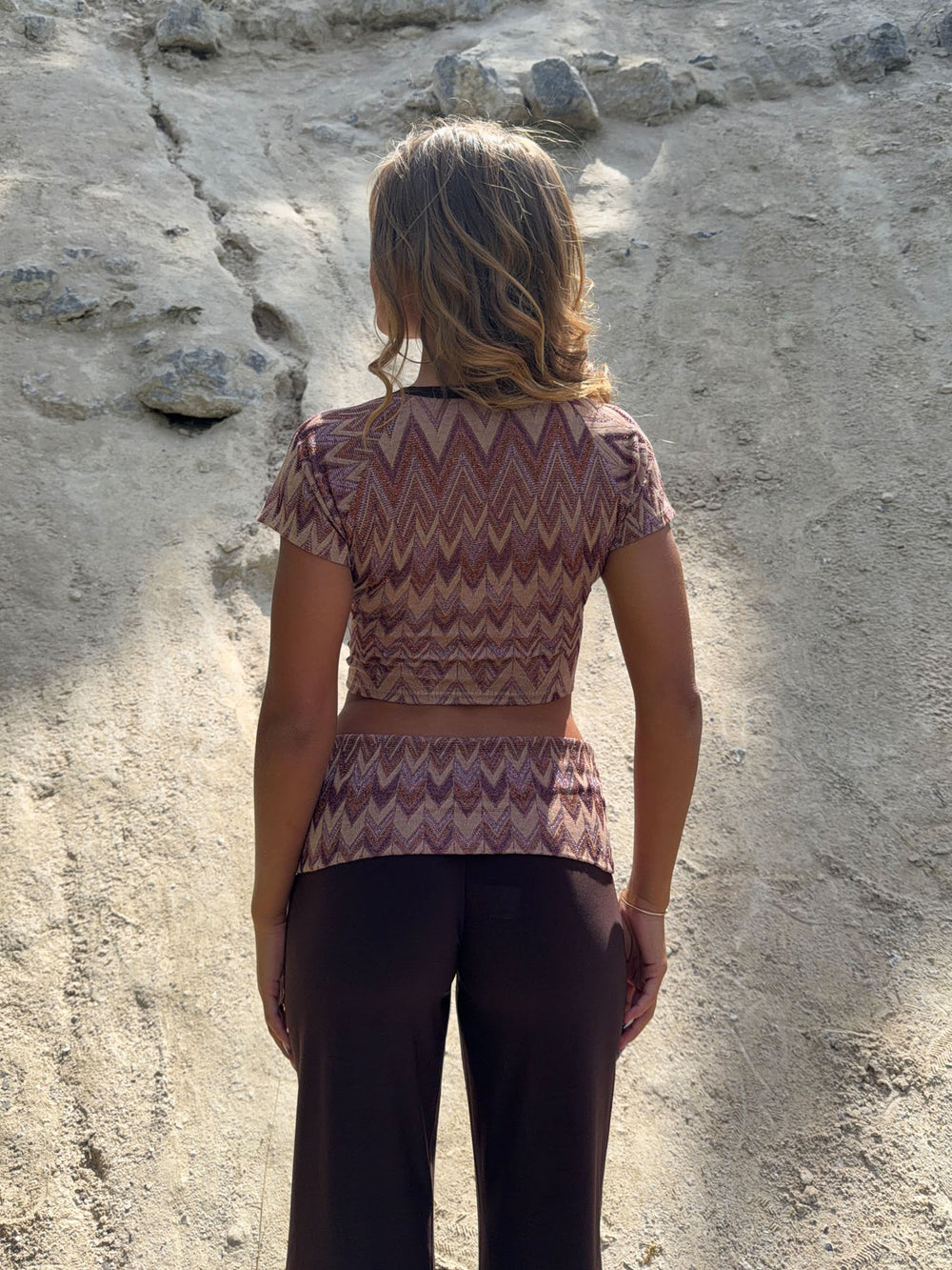 Cosima top med glimmer - Brun/beige/pink