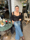 Mandaline tanktop med blondedetalje - Sort