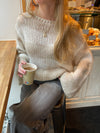 Manda stribet strik - Beige/hvid
