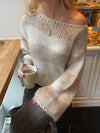Manda stribet strik - Beige/hvid