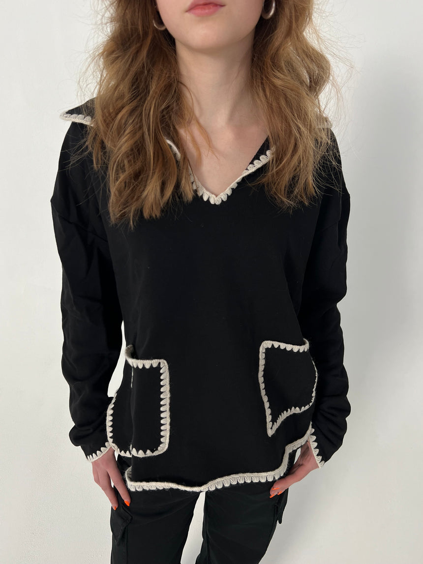 Dorothy bluse med hvide syninger - Sort