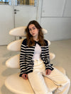 Xenia cardigan med striber - Navy/hvid