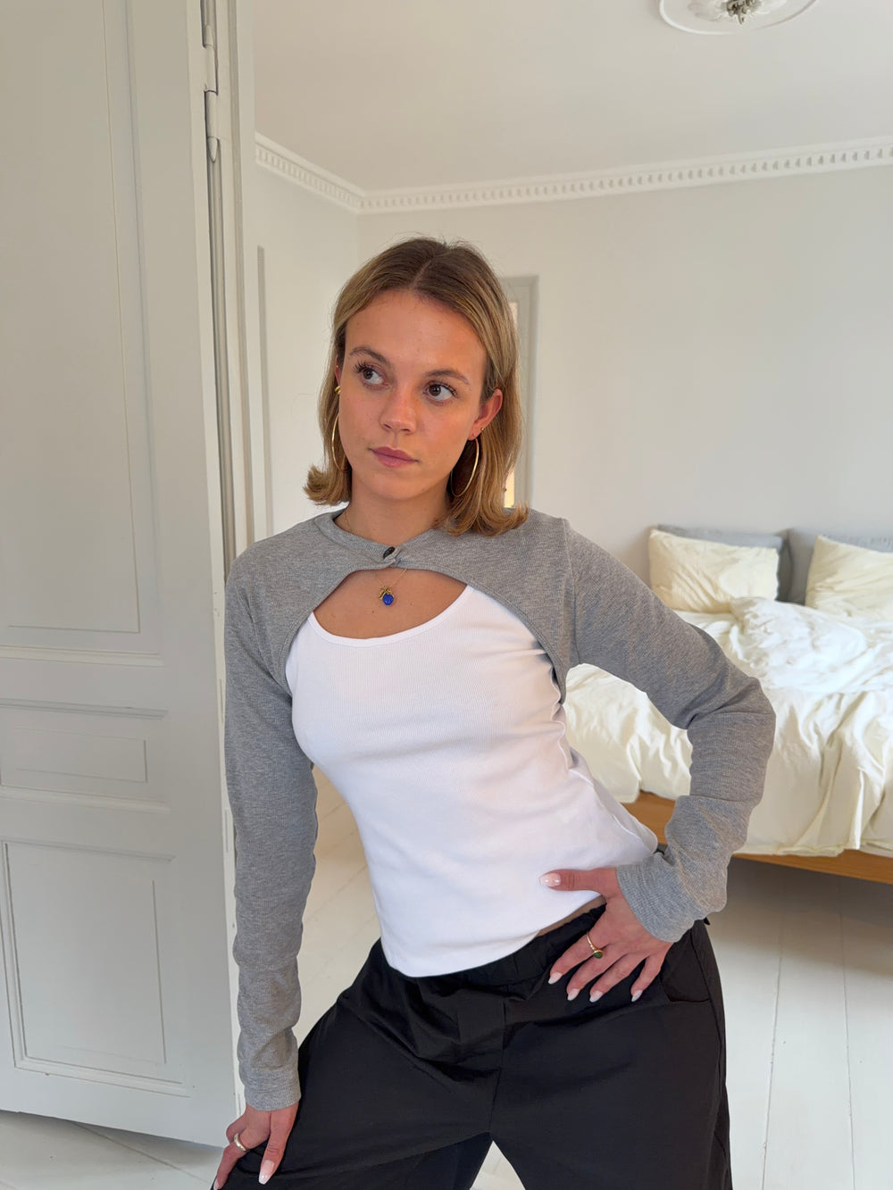 Tayla lag på lag bluse - Hvid/grå