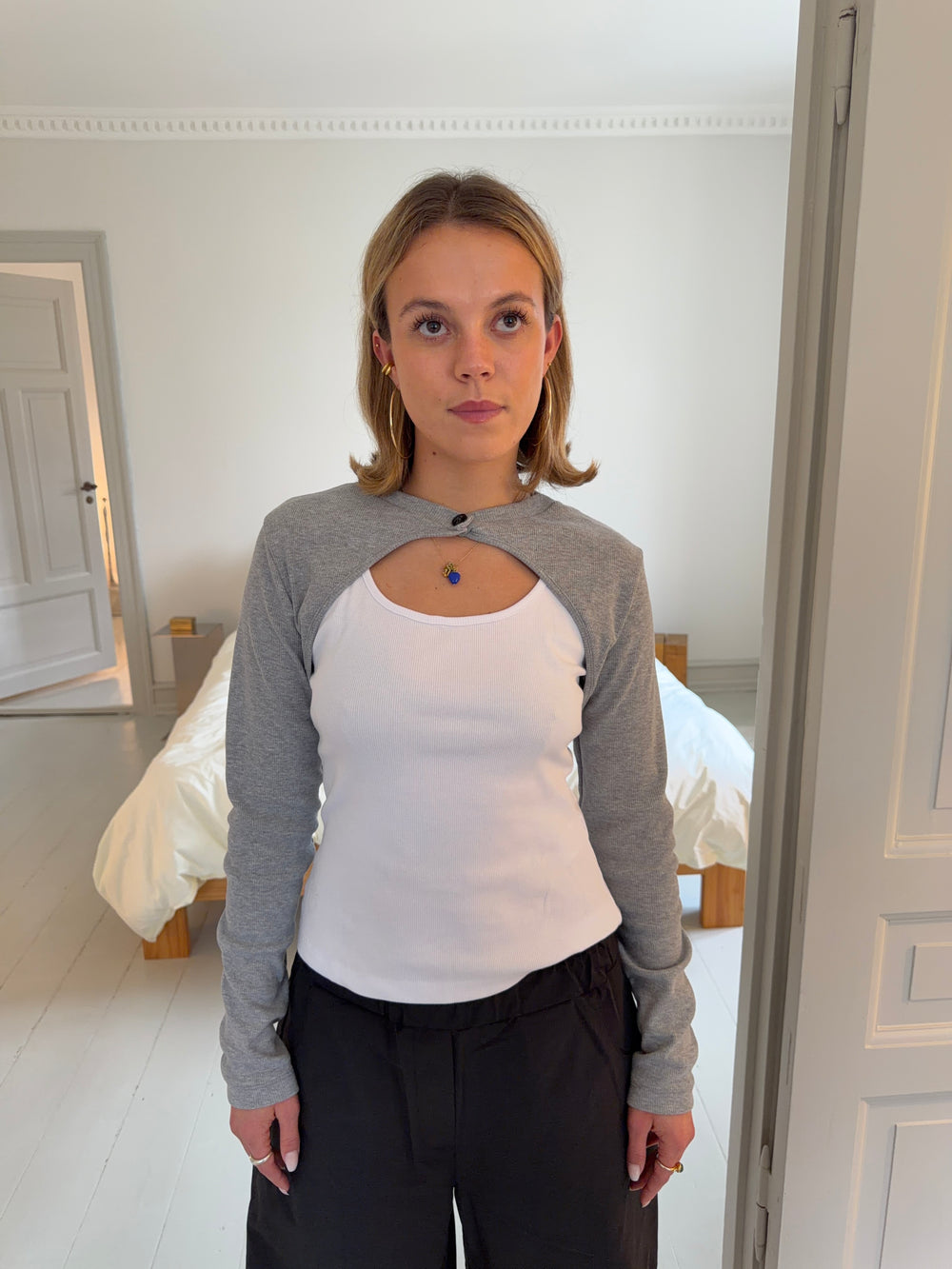 Tayla lag på lag bluse - Hvid/grå