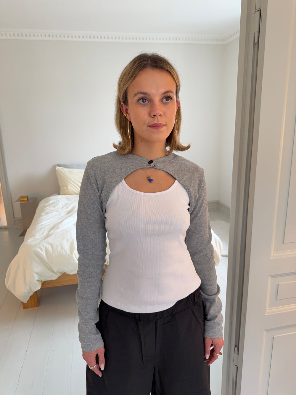 Tayla lag på lag bluse - Hvid/grå