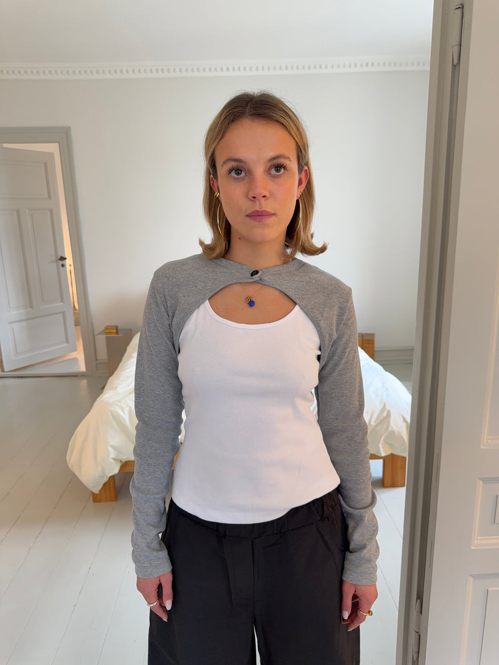 Tayla lag på lag bluse - Hvid/grå