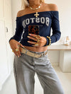"Boston" off-shoulder bluse - Blå