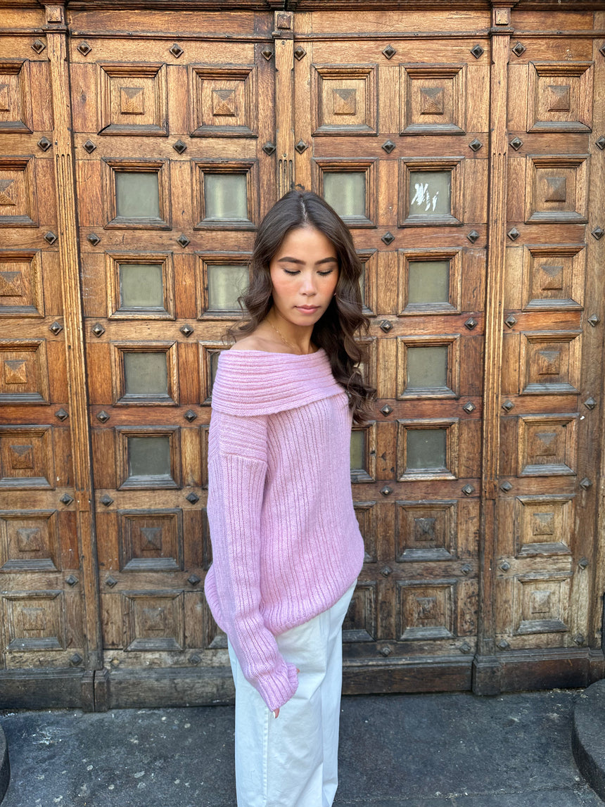 Elinor off shoulder strik - Lyserød