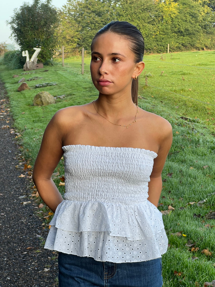 Milla broderi anglaise top - Hvid