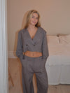 Katrine cropped blazer - Brun melange