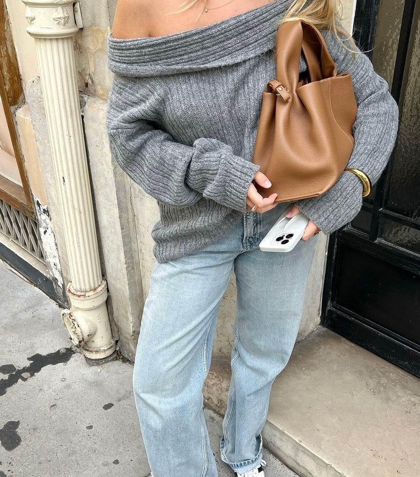 Elinor off shoulder strik - Grå