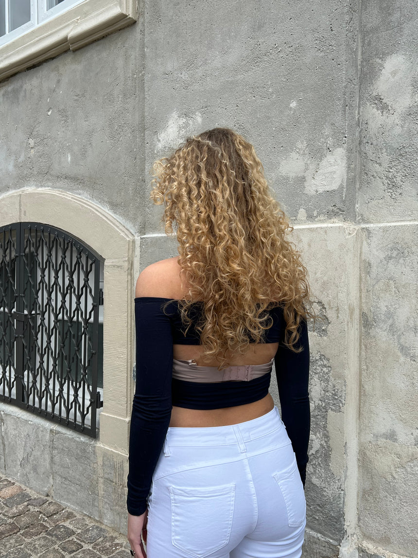 Karo off-shoulder bluse med åben ryg - Navy