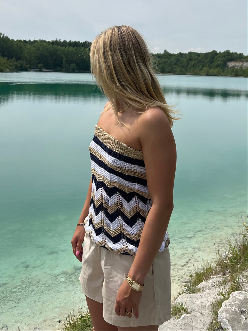 Eliea strik top/nederdel med glimmer - Beige/sort
