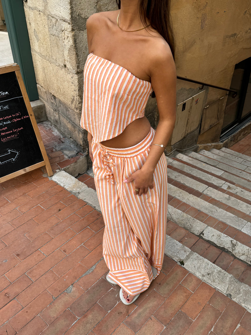 Aura stribet top - Orange/hvid