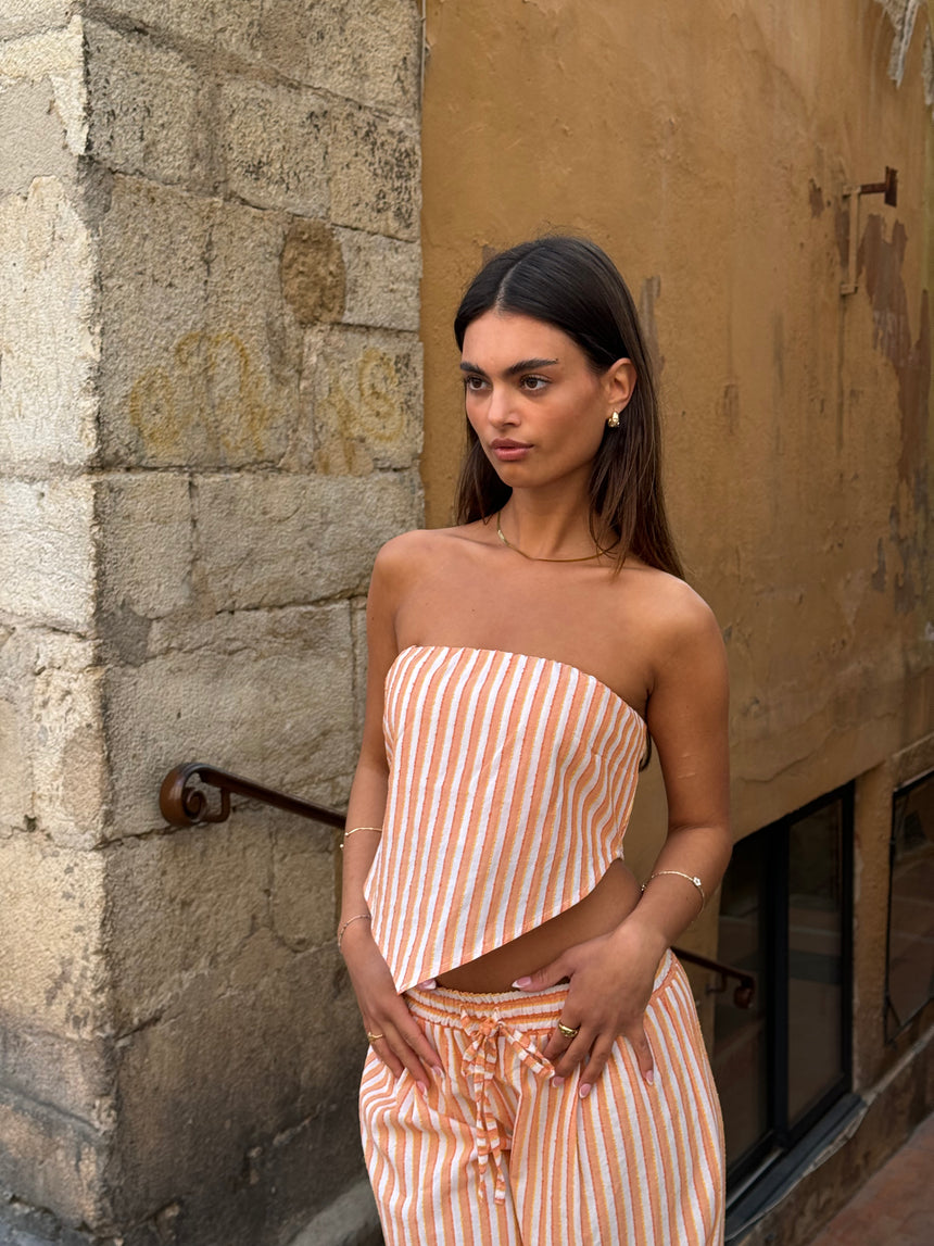 Aura stribet top - Orange/hvid
