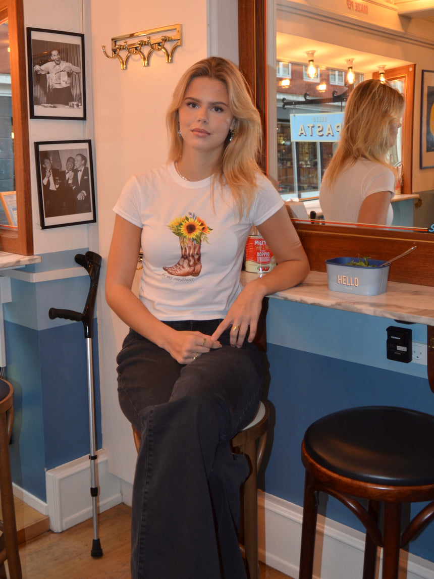 "Be my sunflower" baby tee - Hvid