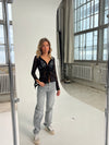 Isamara blonde bluse med velour - sort