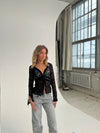 Isamara blonde bluse med velour - sort