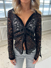 Isamara blonde bluse med velour - sort